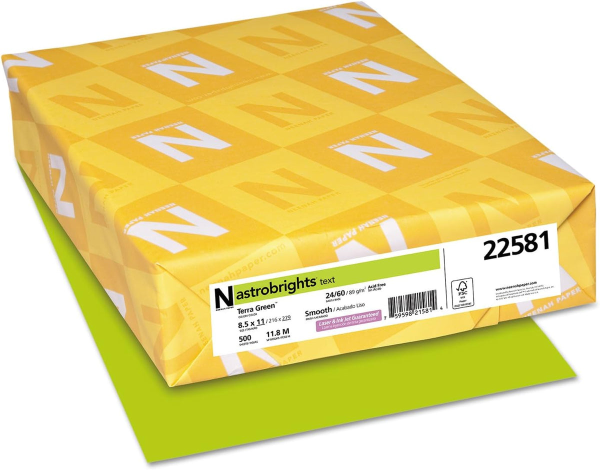 Astrobrights Colored Paper, 24 lbs., 8.5" x 11", Terra Green™, 500 Sheets/Ream (22581)