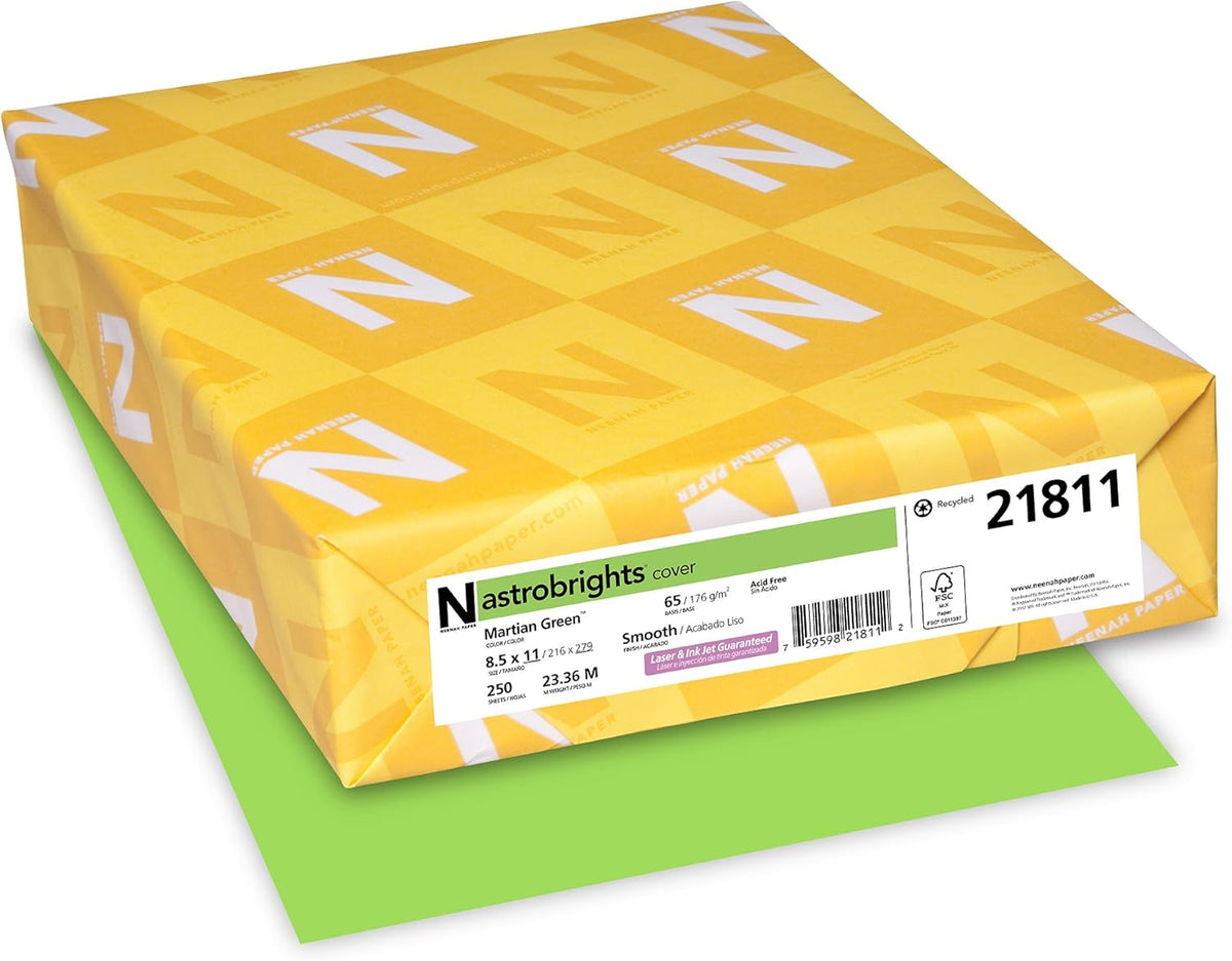Astrobrights Cardstock, 65 lbs., 8.5" x 11", Martian Green™, 250 Sheets/Ream (21811)
