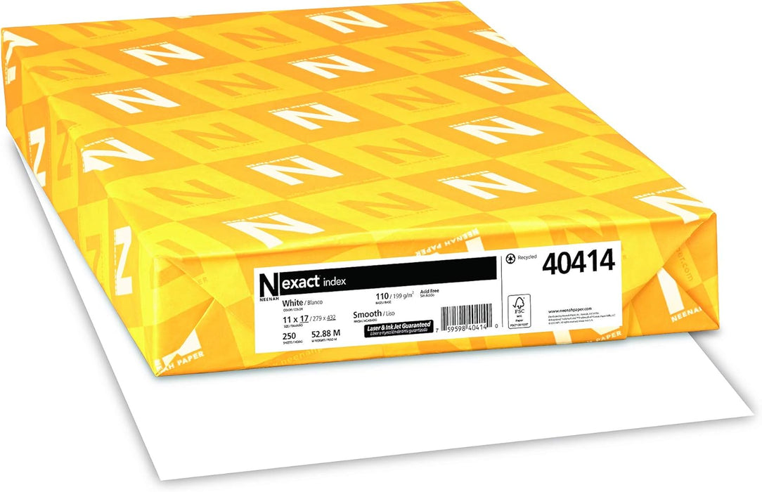 Exact Index Cover, 110 lb., 11" x 17", White, Smooth, 94 Brightness, 250 Sheets/Ream (40414)