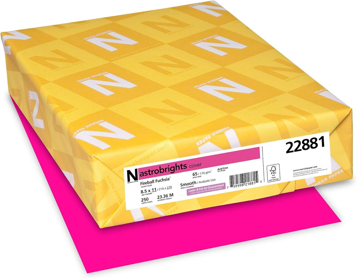 Astrobrights Cardstock, 65 lbs., 8.5" x 11", Fireball Fuchsia™, 250 Sheets/Ream (22881)
