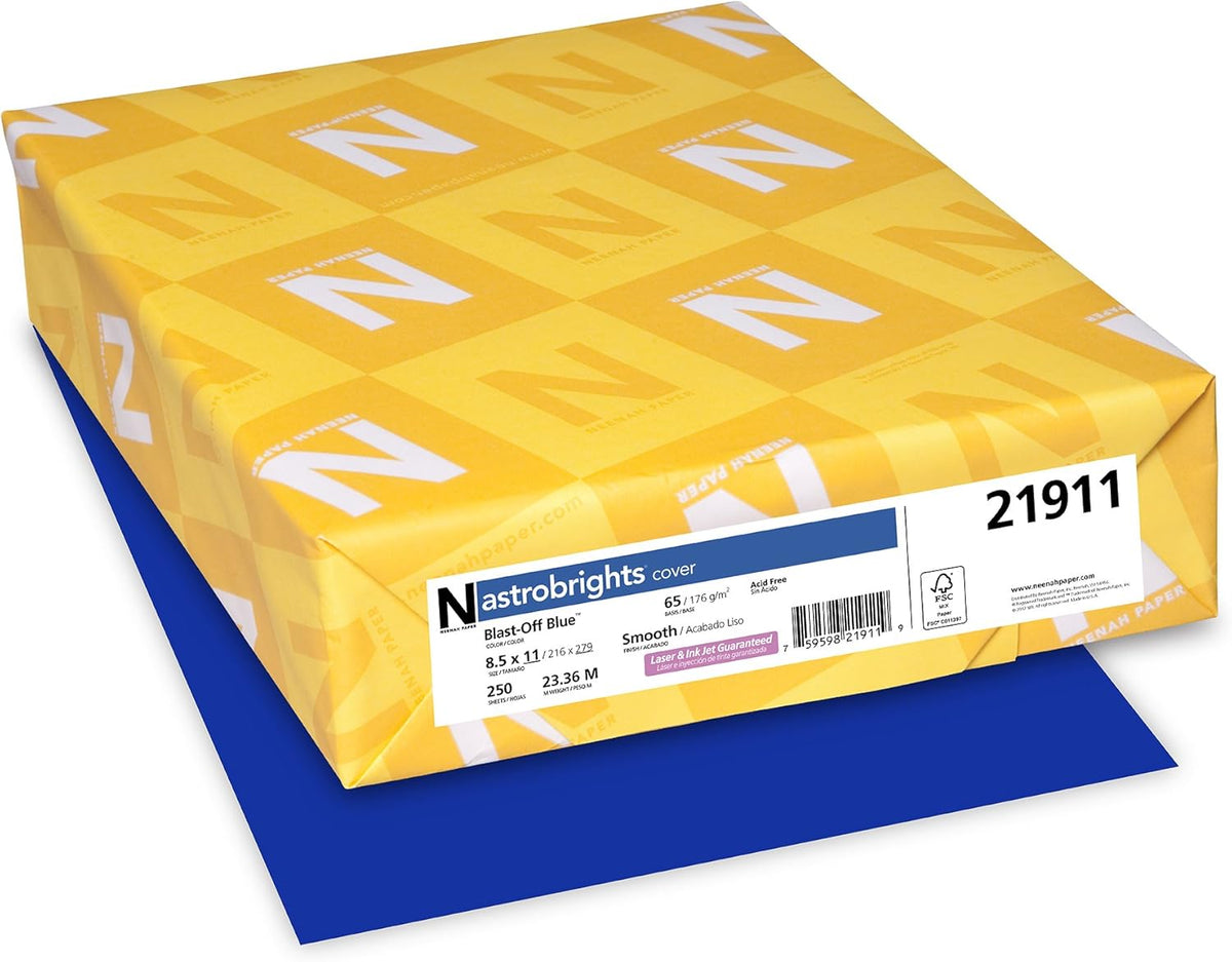 Astrobrights Cardstock, 65 lbs., 8.5" x 11", Blast-Off Blue, 250 Sheets/Ream (21911)