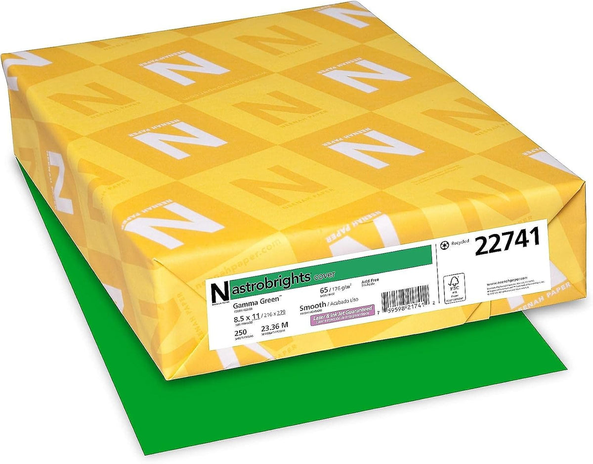 Astrobrights Cardstock, 65 lbs., 8.5" x 11", Gamma Green™, 250 Sheets/Ream (22741)