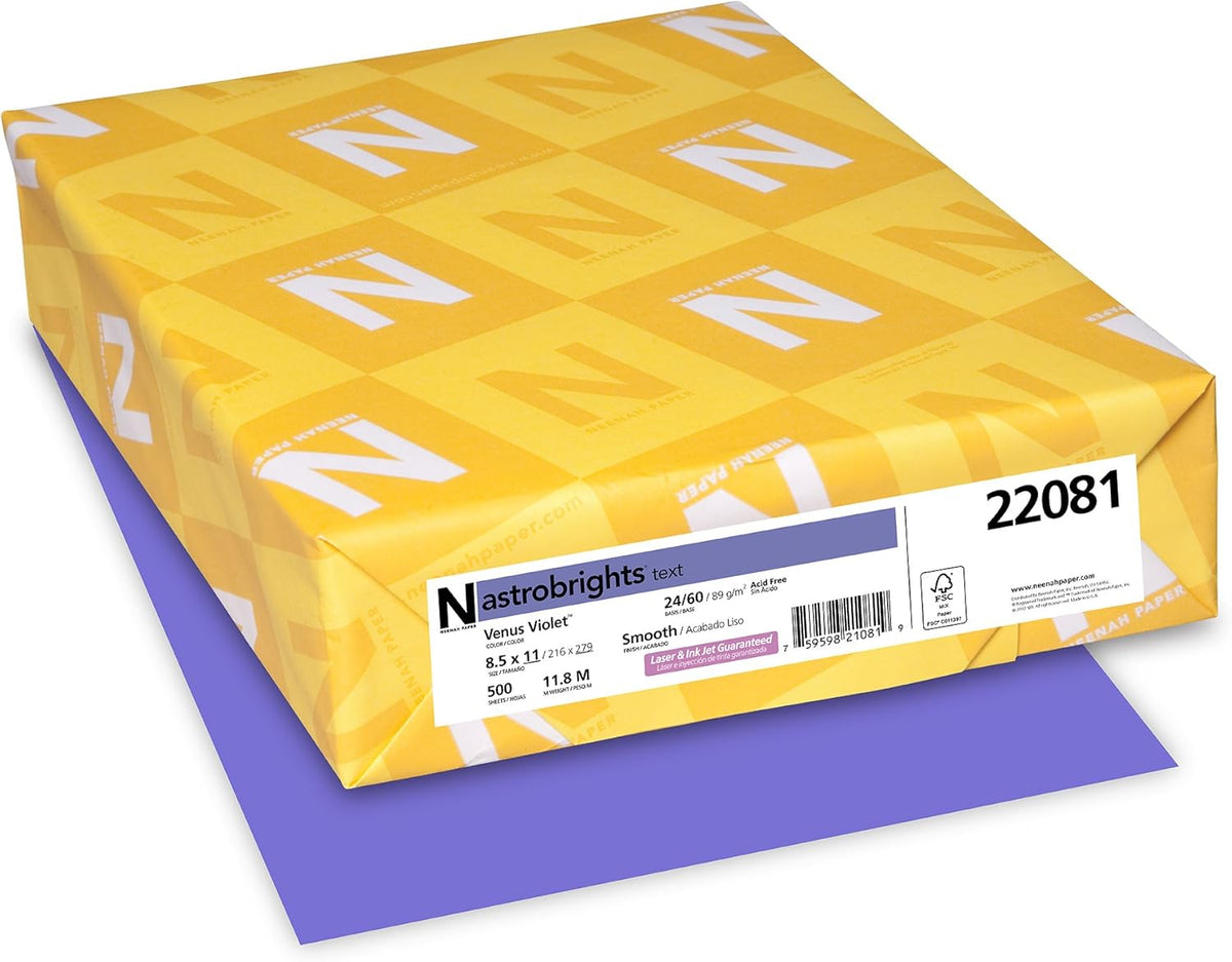 Astrobrights Colored Paper, 24 lbs., 8.5" x 11", Venus Violet™, 500 Sheets/Ream (22081)