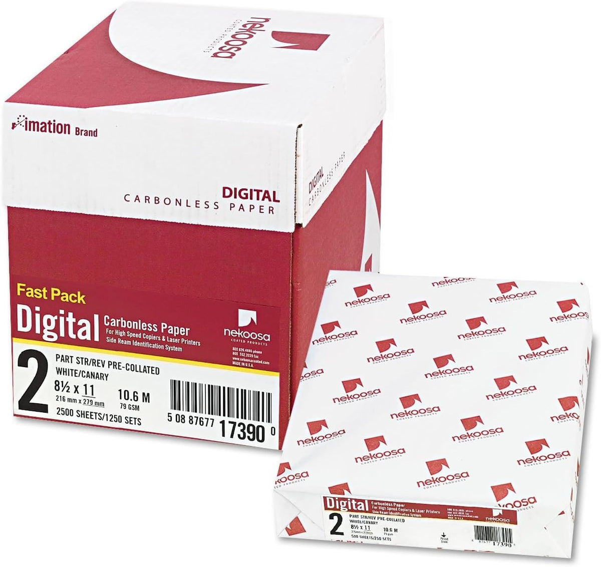 Nekoosa Digital Carbonless Paper, 2-Part, White/Canary, 8.5" x 11", 2500 Sheets (17390)