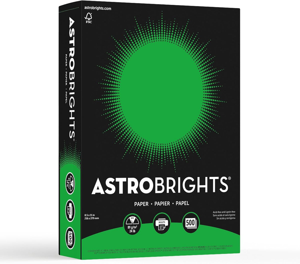 Astrobrights Colored Paper, 24 lbs., 8.5" x 11", Gamma Green™, 500 Sheets/Ream (22541)