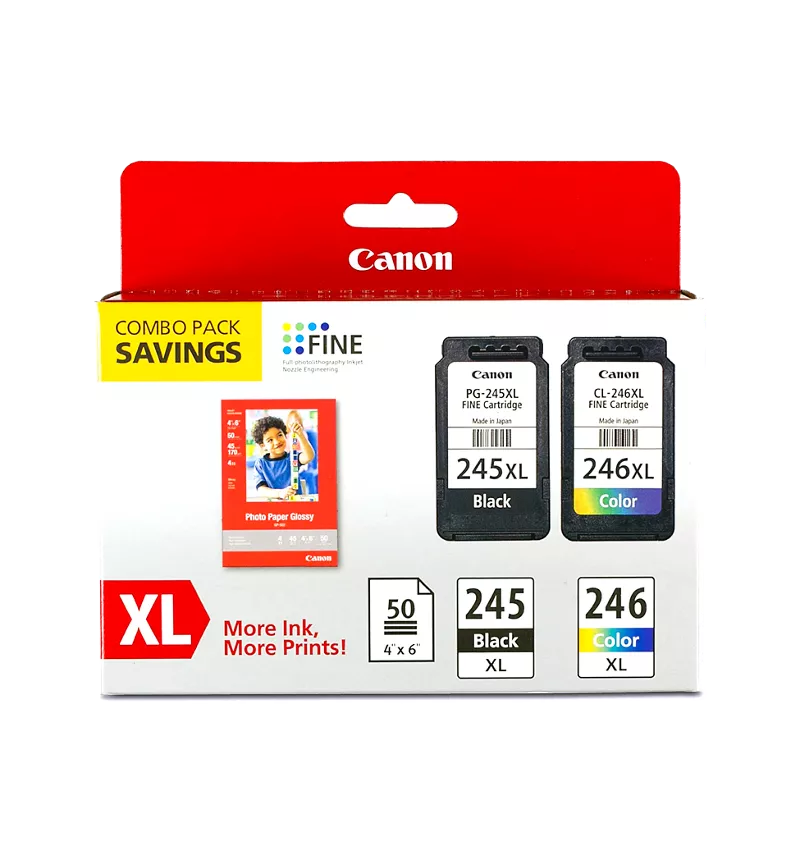 Canon Genuine PG-245/CL-246 XL Combo Ink Pack with Photo Paper Glossy (50 Sheets, 4 x 6) (8278B005)