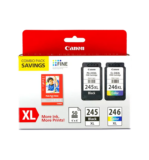 Canon Genuine PG-245/CL-246 XL Combo Ink Pack with Photo Paper Glossy (50 Sheets, 4 x 6) (8278B005)