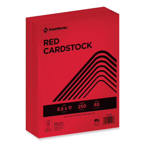 Printworks Professional Color Cardstock, 65 LB Cover Weight, 8.5 x 11, Bright Red, 250/Ream (00117)