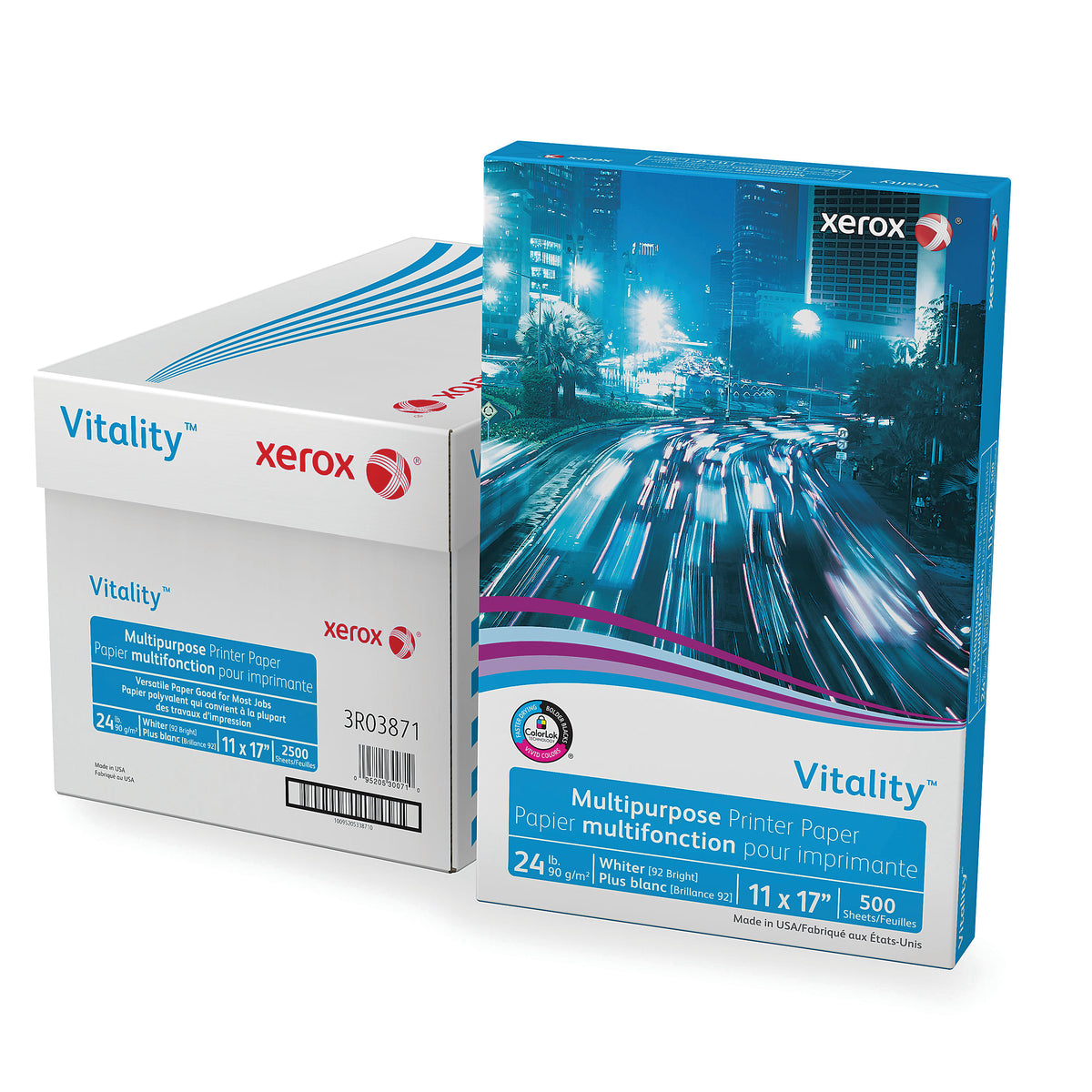 Xerox Vitality Multipurpose Paper, 11" x 17", 24 lbs., 92 Brightness, 500 Sheets/Ream (3R03871)