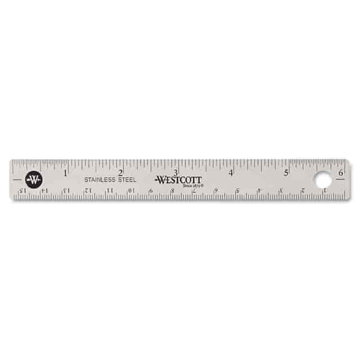 Westcott Stainless Steel Office Ruler, 6", Non-Slip Cork Base, Standard/Metric
