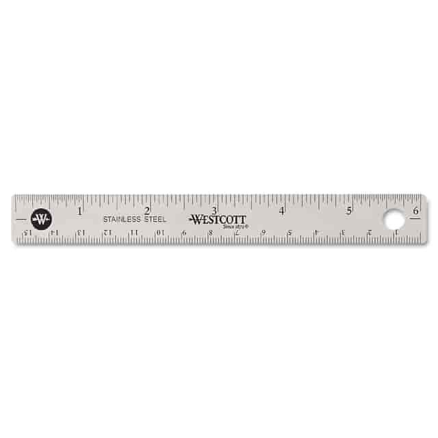 Westcott Stainless Steel Office Ruler, 6", Non-Slip Cork Base, Standard/Metric