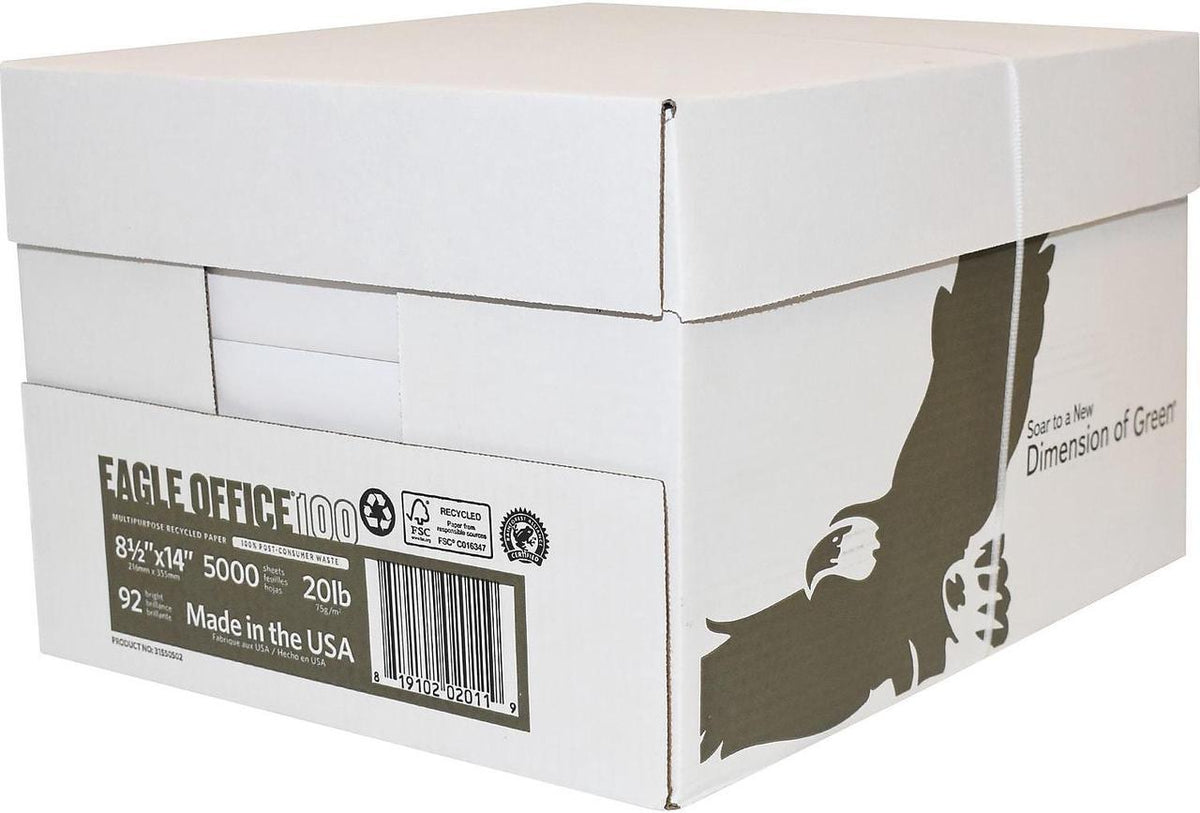 Eagle Office® 100% Recycled 8.5" x 14" Multipurpose Copy Paper, 20 lbs., White, 500 Sheets/Ream (31550502)