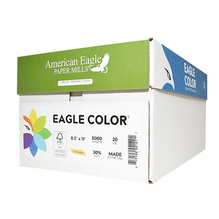 American Eagle 8.5" x 11" Color Copy Paper, 20 lbs., Canary, 250 Sheets/Ream (47630501)