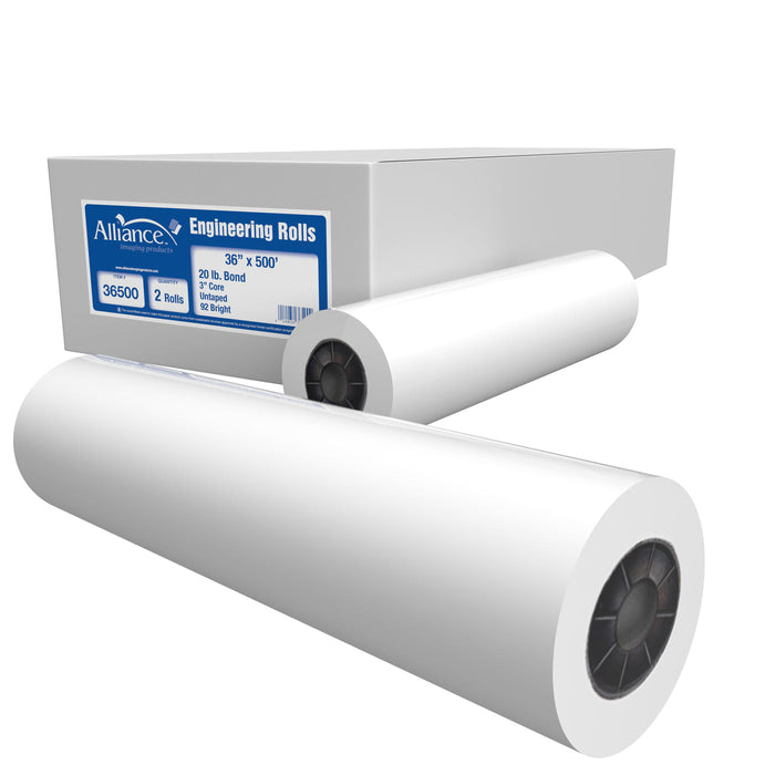 Alliance Engineering Bond Rolls, 36” x 500 ft, 20 lb Bond, 3” Core, 2 Rolls/Carton (36500)