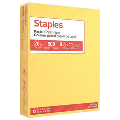Box of Staples pastel copy paper with yellow and red design