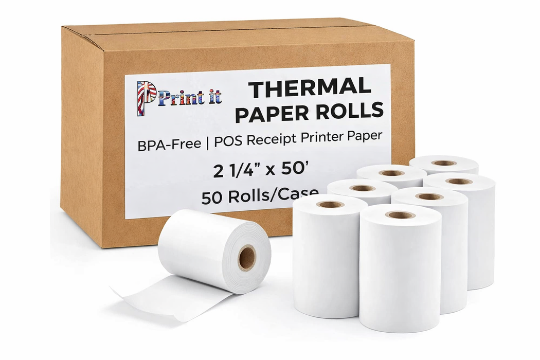 Print It Supply Thermal Paper POS Roll, 2 1/4" x 50', BPA-Free, White, 50 Rolls/Case, (T214-050)