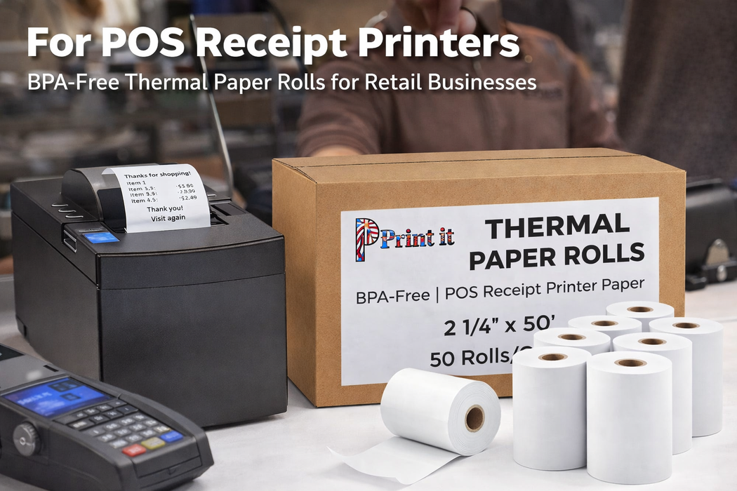 Print It Supply Thermal Paper POS Roll, 2 1/4" x 50', BPA-Free, White, 50 Rolls/Case, (T214-050)