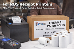 Print It Supply Thermal Paper POS Roll, 2 1/4" x 50', BPA-Free, White, 50 Rolls/Case, (T214-050)