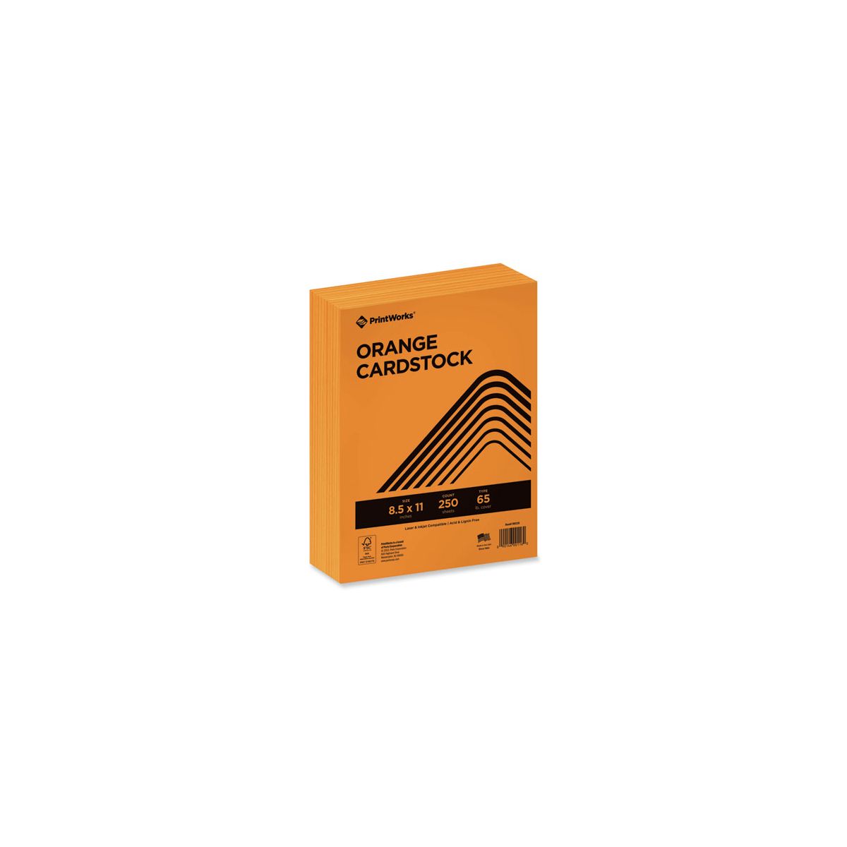 Printworks Professional Color Cardstock, 65 lb Cover Weight, 8.5 x 11, Orange, 250/Ream (0116)