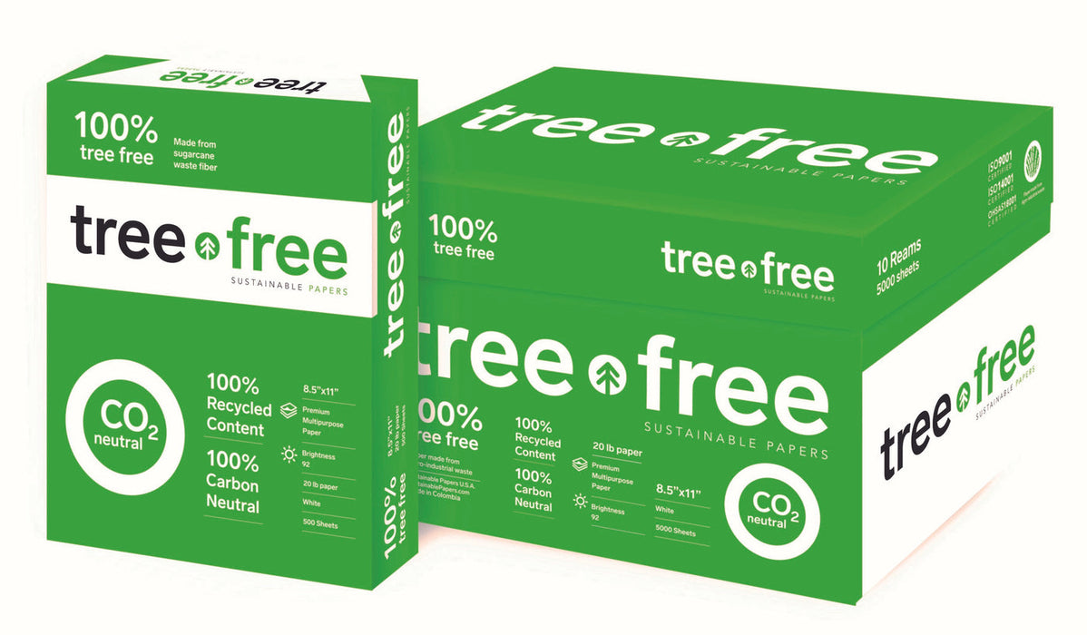 Tree-Free Multipurpose Copy Paper, 8.5" x 11", White, 20 lb, 92 Brightness, 500 Sheets/Ream (100% Recycled, Carbon Neutral)