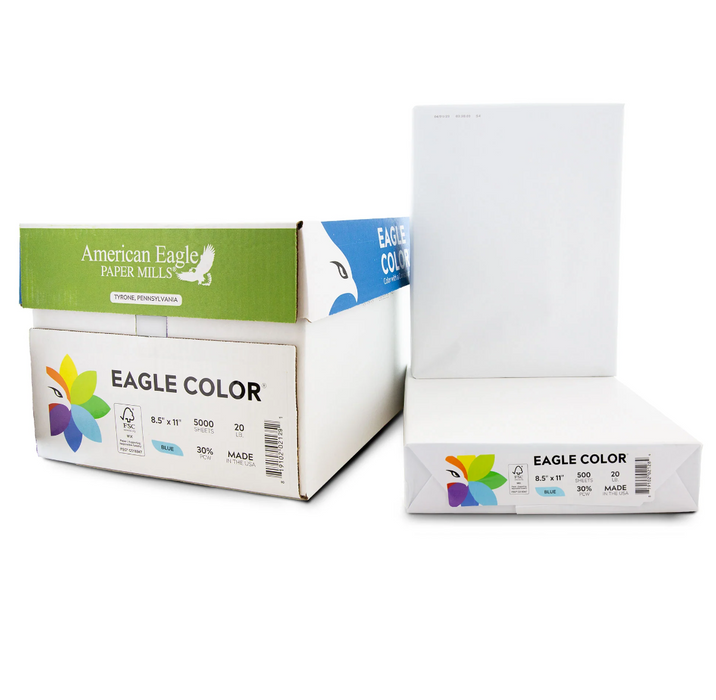 American Eagle 8.5" x 11" Color Copy Paper, 20 lbs., Blue, 250 Sheets/Ream (47710501)