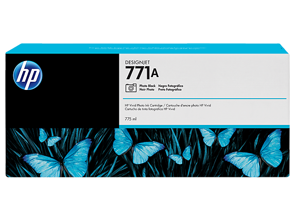 HP 771A 775-ml Photo Black DesignJet Ink Cartridge, B6Y21A