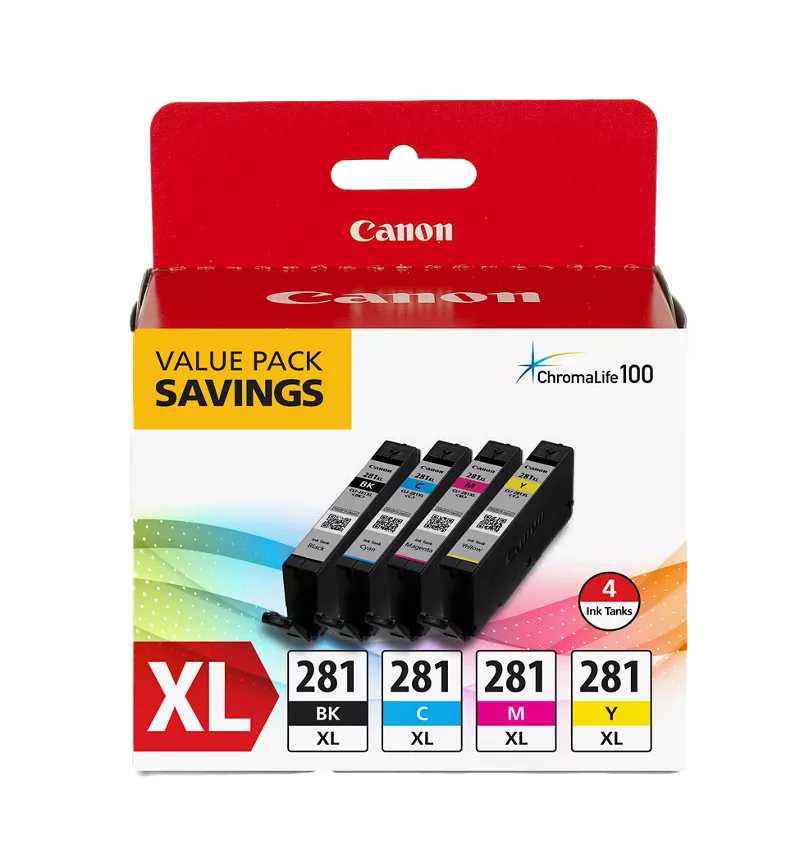 Canon Genuine CLI-281 XL Black, Cyan, Magenta & Yellow 4 Ink Pack (2037C005)