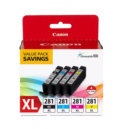 Canon Genuine CLI-281 XL Black, Cyan, Magenta & Yellow 4 Ink Pack (2037C005)