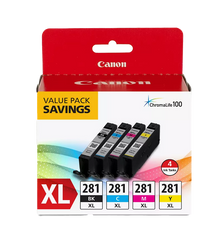Canon Genuine CLI-281 XL Black, Cyan, Magenta & Yellow 4 Ink Pack (2037C005)
