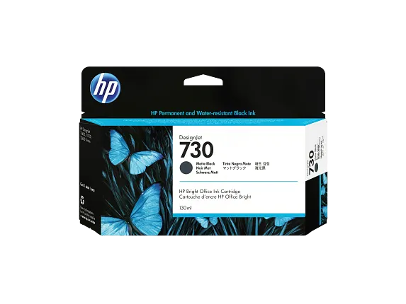 HP 730 130-ml Matte Black DesignJet Ink Cartridge, P2V65A