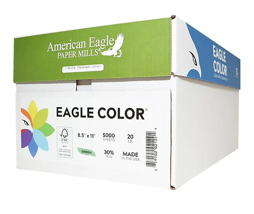 American Eagle 8.5" x 11" Color Copy Paper, 20 lbs., Green, 250 Sheets/Ream (47720501)