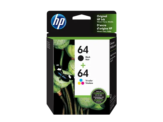 HP 64 2-pack Black/Tri-color Original Ink Cartridges, X4D92AN#140