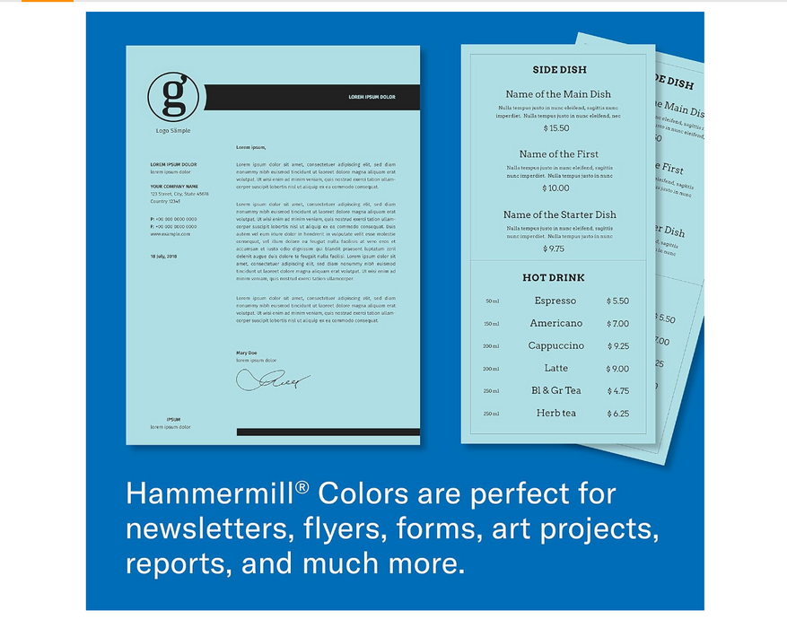 Hammermill Colors 8.5" x 11" Color Copy Paper, 24 lbs. Blue, 500 Sheets/Ream (103671)