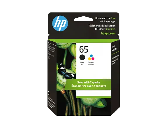 HP 65 2-pack Black/Tri-color Original Ink Cartridges, T0A36AN#140