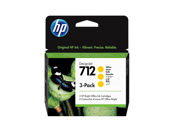HP 712 Yellow DesignJet Ink Cartridge 3-Pack, 3ED79A