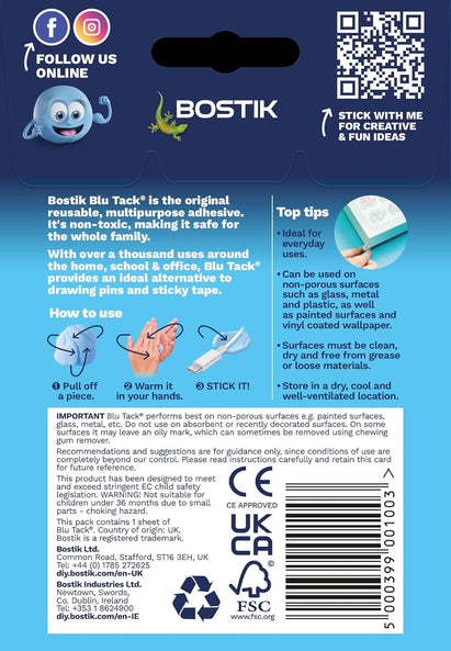 Bostik Blu Tack Reusable Multipurpose Adhesive, Blue Handy Size (5000399001003)