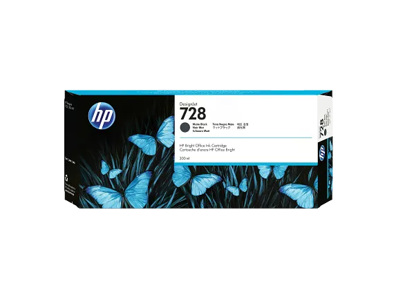 HP 728 300-ml Matte Black DesignJet Ink Cartridge, F9J68A