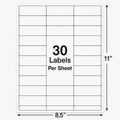 30 Per Sheet White Labels – 1" x 2-5/8" – 8.5" x 11" Sheets – Avery® 5160 & 8160 Compatible – 250 Sheets (7,500 Labels)