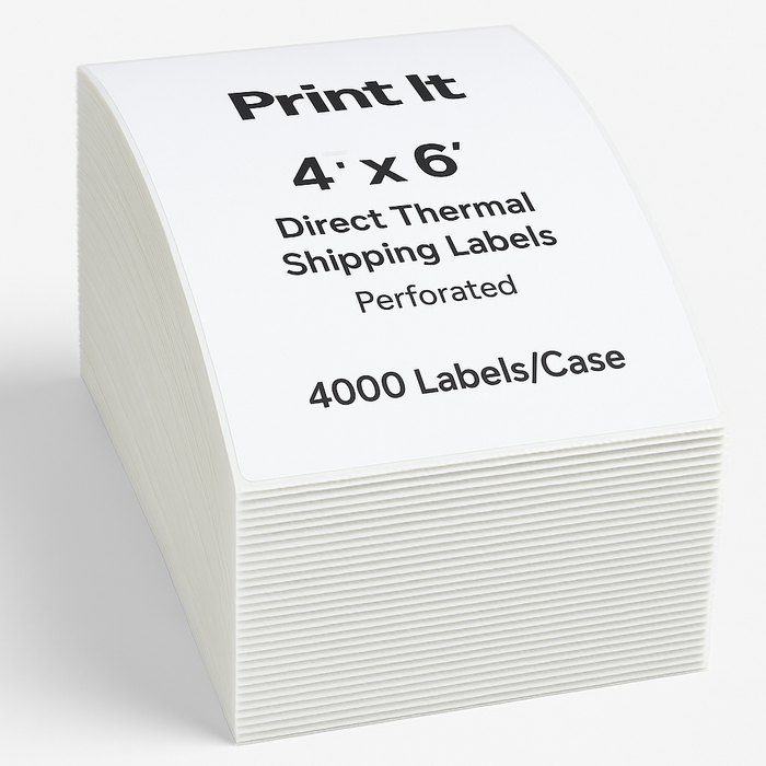Print It Fanfold 4" x 6" Direct Thermal Shipping Labels – Perforated – 4000 Labels/Case