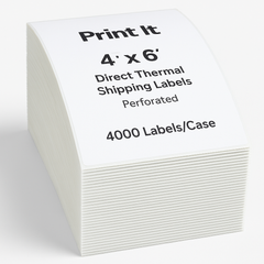 Print It Fanfold 4" x 6" Direct Thermal Shipping Labels – Perforated – 4000 Labels/Case