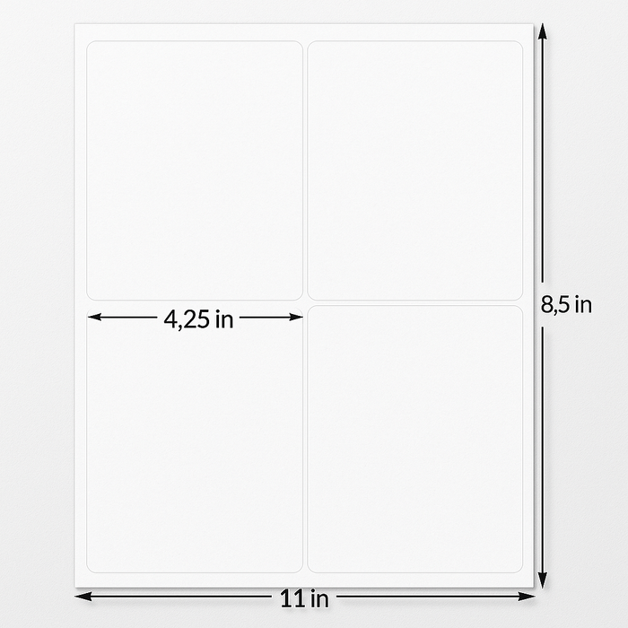 Print It 4 Per Sheet White Labels – 4.25" x 5.5" – 8.5" x 11" Sheets – Avery® 5126 & 8164 Compatible – 250 Sheets (1,000 Labels)