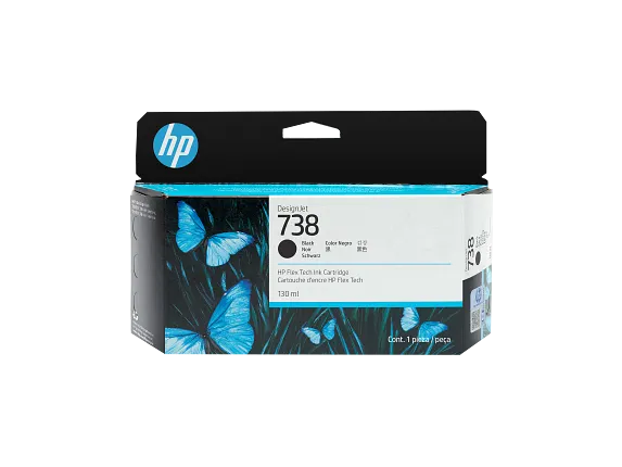 HP 738 130-ml Black DesignJet Ink Cartridge, 498N4A