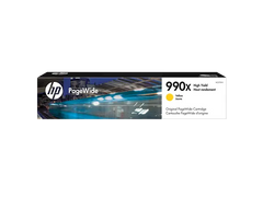 HP PageWide 990X high-yield yellow ink cartridge packaging on a white background
