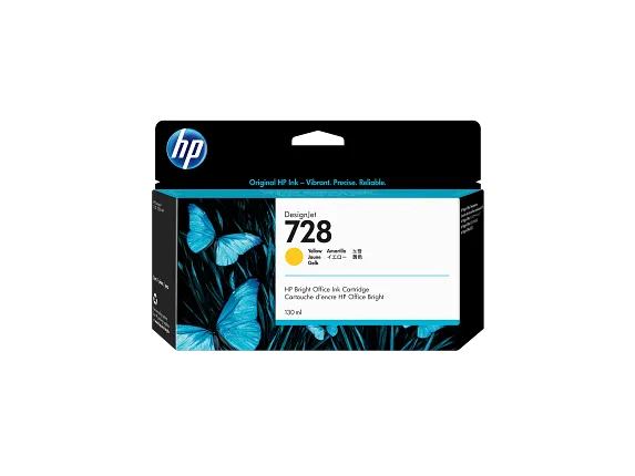 HP 728 130-ml Yellow DesignJet Ink Cartridge, F9J65A