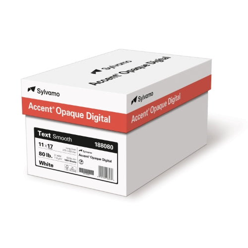 Accent Opaque Smooth White Text Paper, 28lb Bond / 80lb Text, 11" x 17", 97 Bright, 1,600 Sheets (188080)